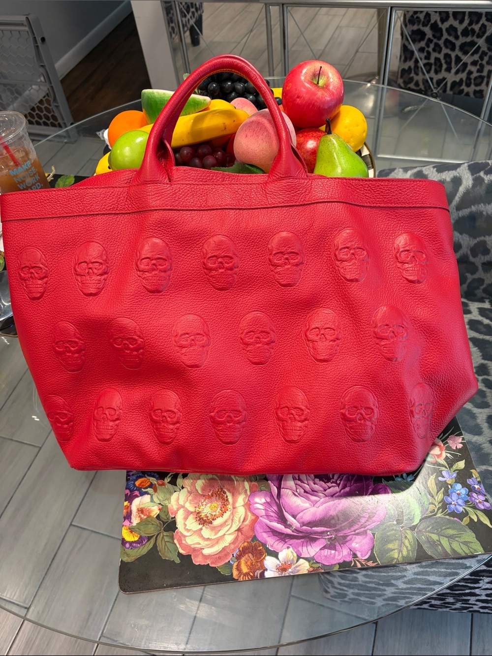 Red Embossed Skull Tote Bag - Women's Shoulder Bag